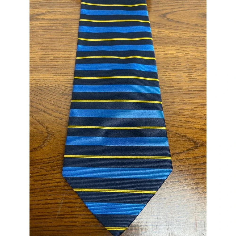 Brooks Brothers Makers Striped Necktie 100% Silk Made in USA Blue Yellow Vintage